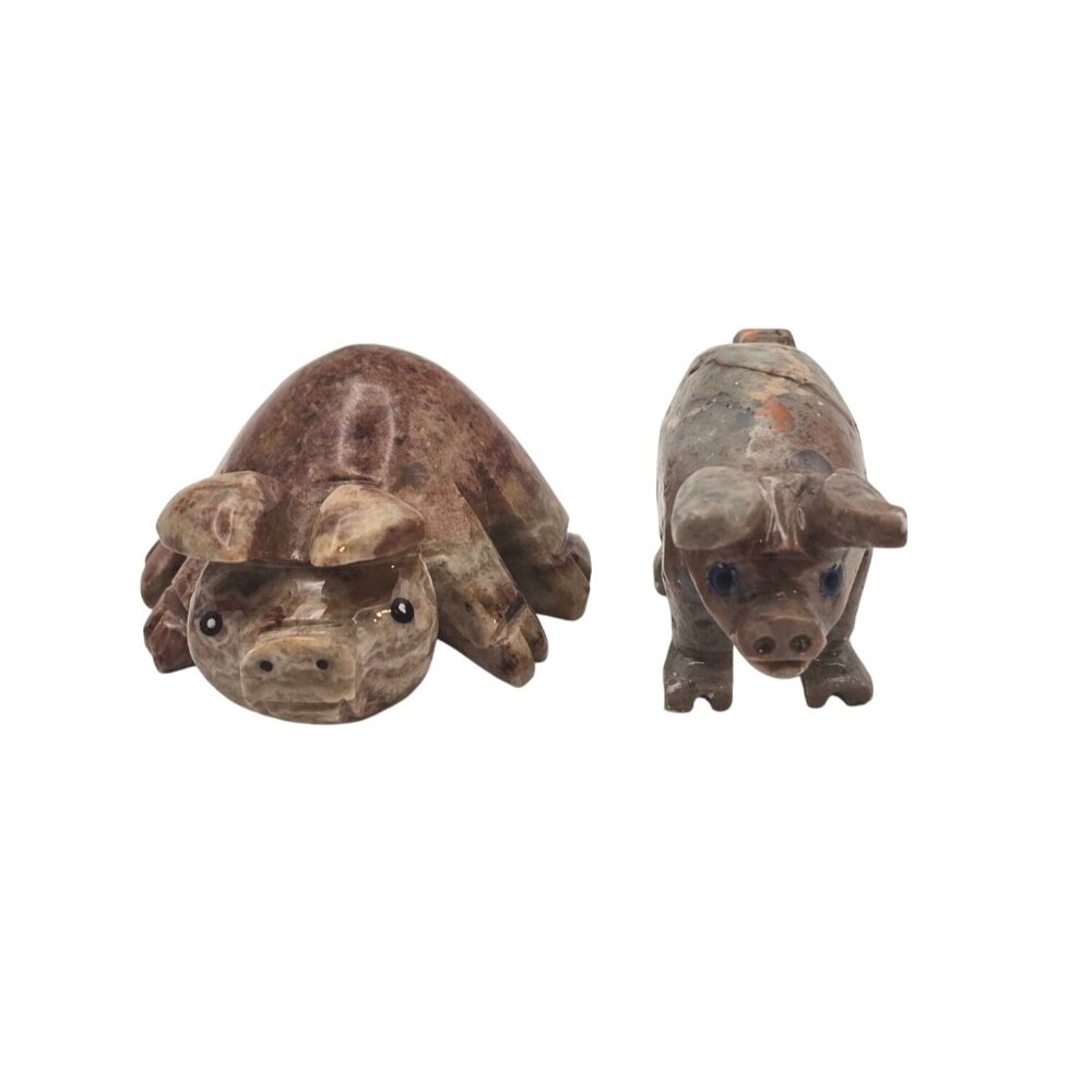 Stone Carved Set of 2 Pigs